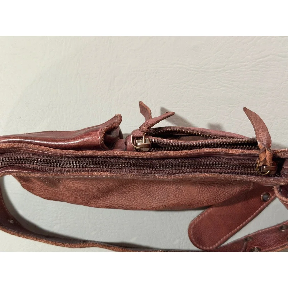 Free People Leather Crossbody Bag Womens Small Brown Utility Multi Pocket Boho